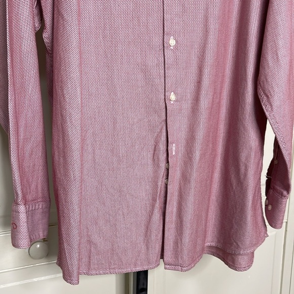 Oscar De La Renta Men’s Button Up Shirt 18 (34-35) Red Herringbone Dressy - Picture 3 of 14